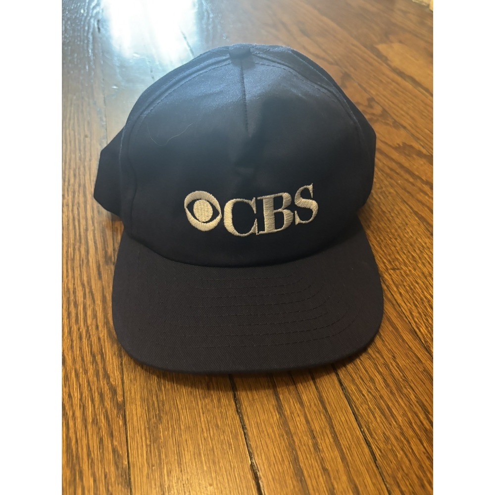 Vintage CBS‎ News Hat Navy Blue Headwear Leather Strapback Cap Eye Logo